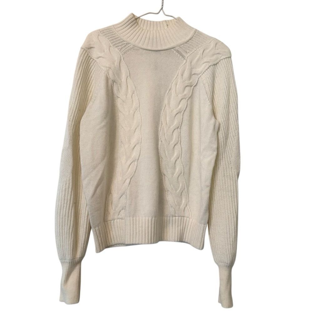 Express Cream Cable Knit Mock Neck Sweater Size M Cozy Cotton Blend